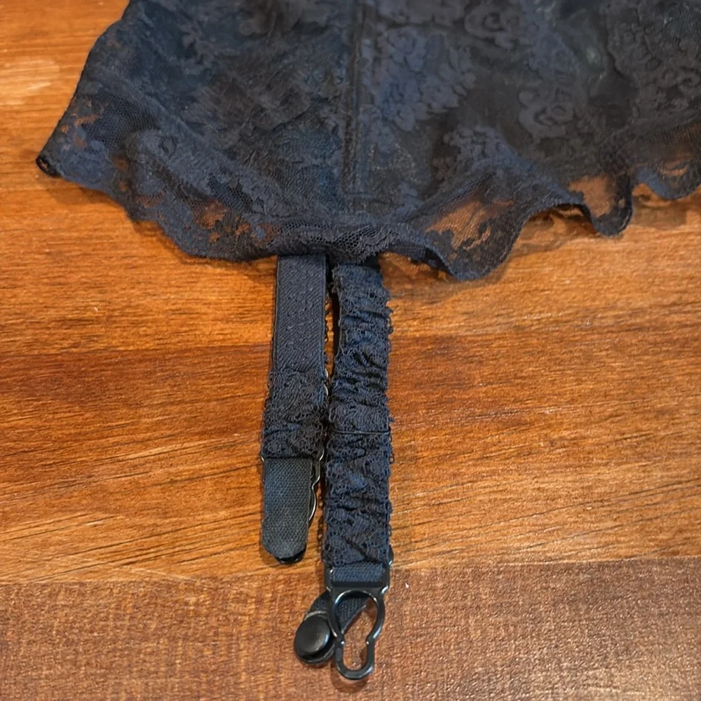 Vintage Gossard Black Lace Bustier Corset Top with garters 34D US … 34DD UK